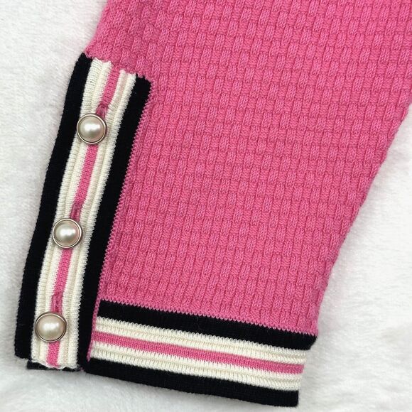 Talbots Tipped Cardigan Sweater Womens S Faux Pearl Buttons Career Pink Black - Picture 6 of 15